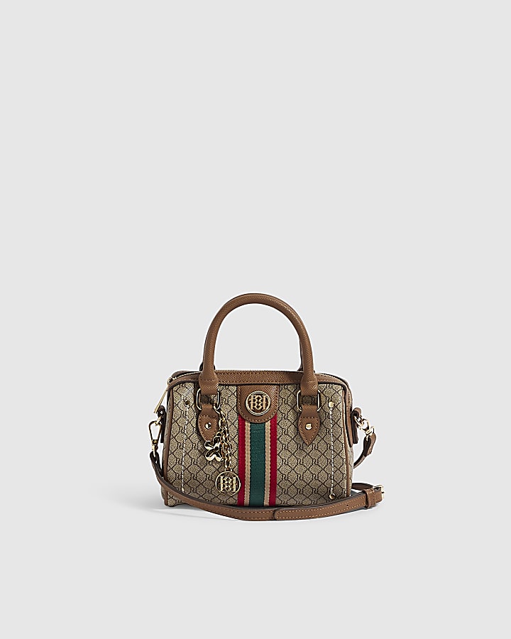 Beige Monogram Stripe Mini Bowler Bag