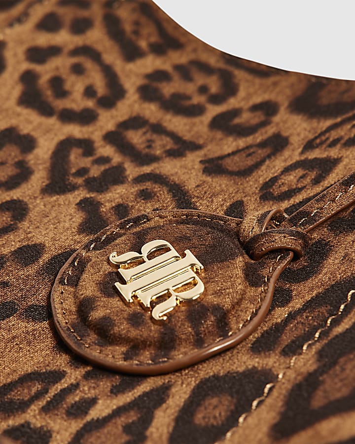 Brown Faux Suede Leopard Print Slouch Bag
