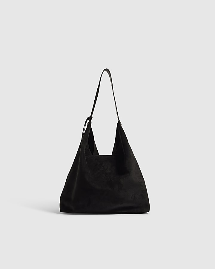 Black Faux Suede Charm Slouch Bag