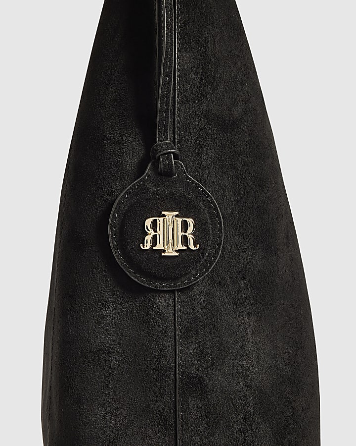 Black Faux Suede Charm Slouch Bag