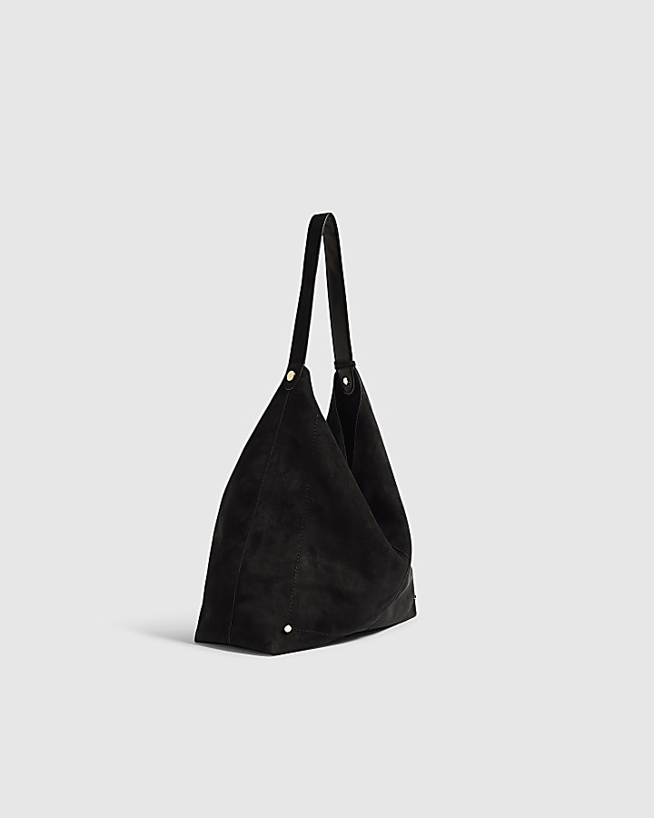 Black Faux Suede Charm Slouch Bag