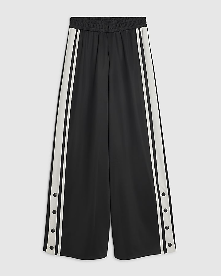 Black Wide Leg Stripe Popper Trousers