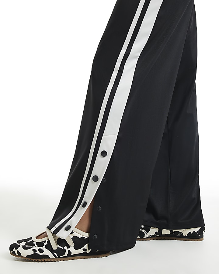 Black Wide Leg Stripe Popper Trousers