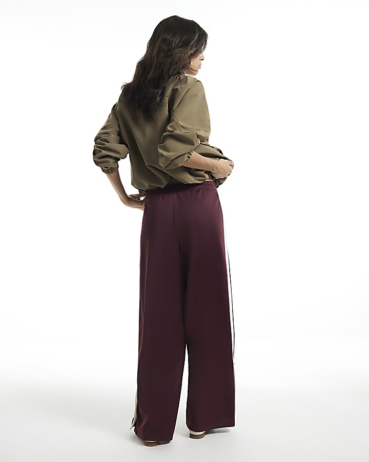Burgundy Wide Leg Stripe Trousers