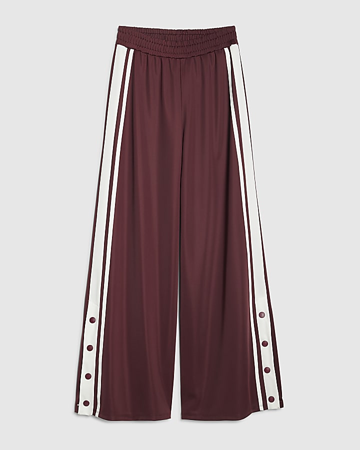 Burgundy Wide Leg Stripe Trousers