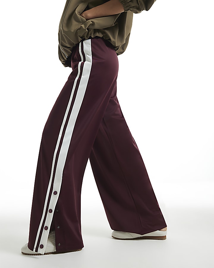 Burgundy Wide Leg Stripe Trousers