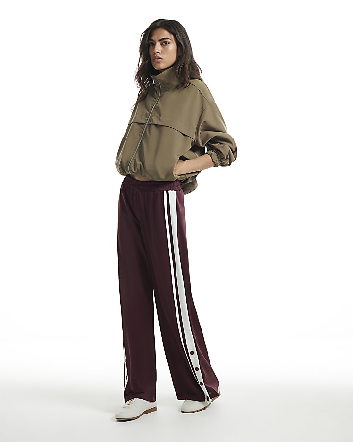 Burgundy Wide Leg Stripe Trousers