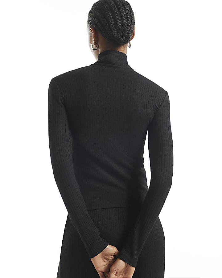 Black Long Sleeve Zip Top