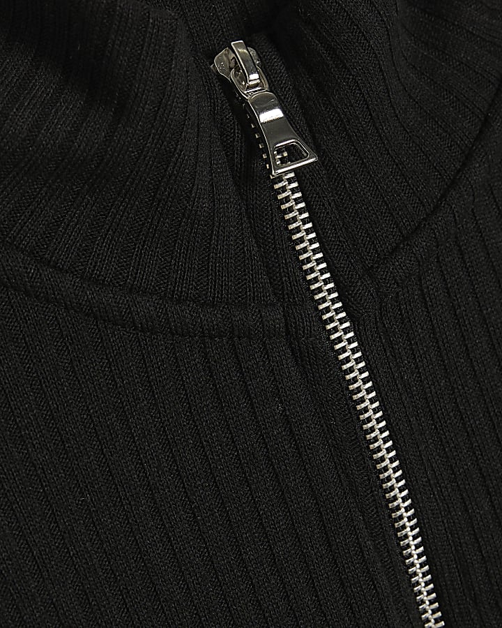 Black Long Sleeve Zip Top