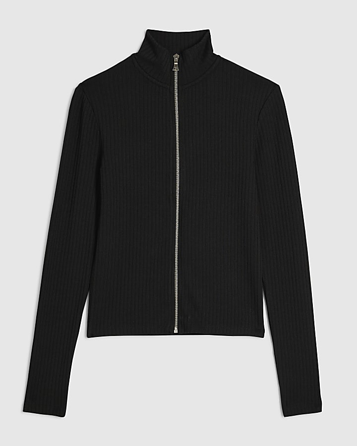 Black Long Sleeve Zip Top