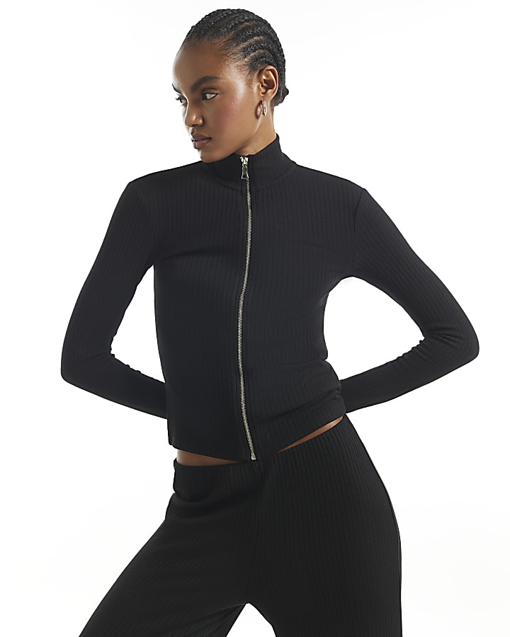 Black Long Sleeve Zip Top