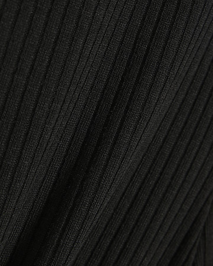 Black Rib Wide Leg Trousers