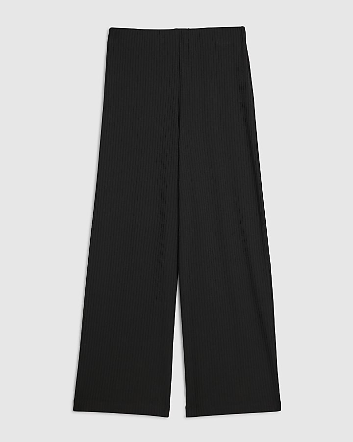 Black Rib Wide Leg Trousers