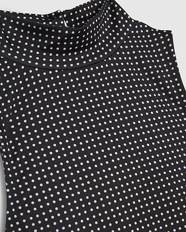 Black Spot High Neck Sleeveless Top