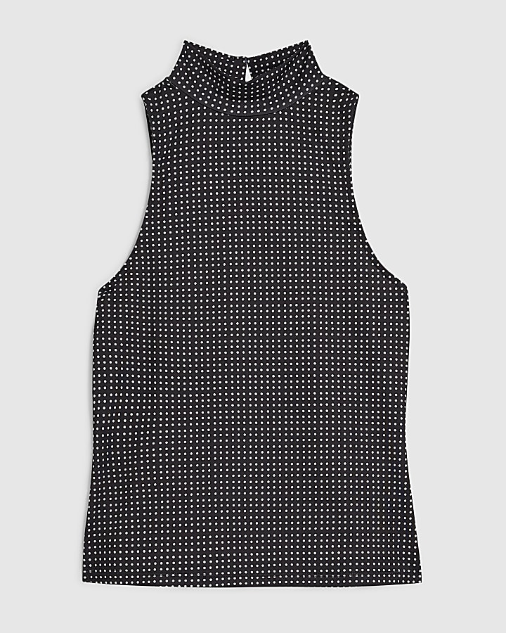 Black Spot High Neck Sleeveless Top