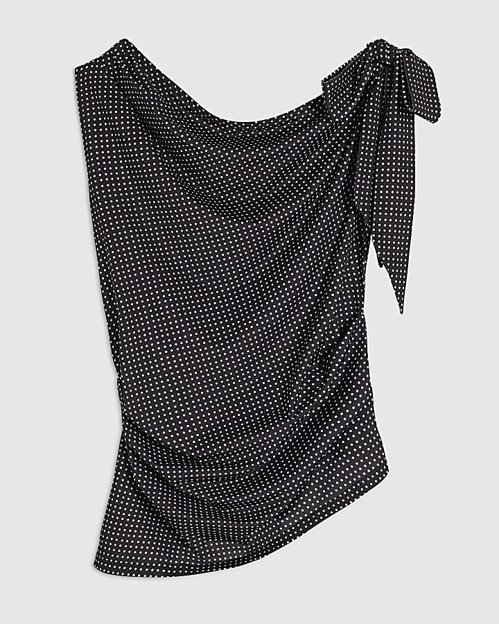 Black Spot Drape Tie Detail Top