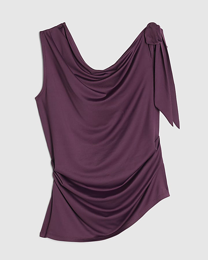 Purple Drape Tie Detail Top