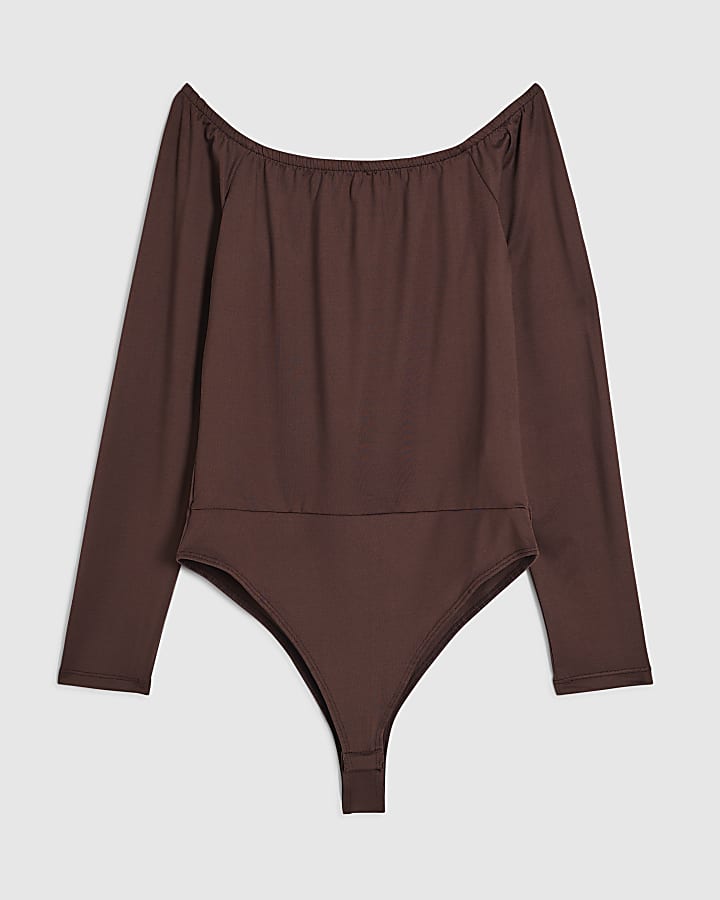 Brown Bardot Bodysuit