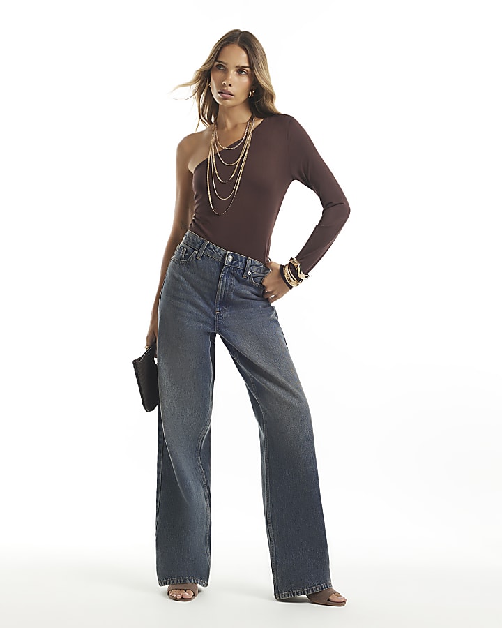 Brown One Shoulder Bodysuit