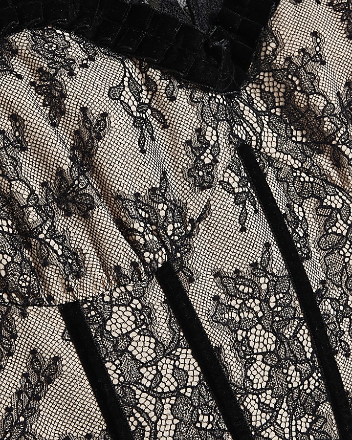 Petite Black Lace Sleeveless Corset Jumpsuit