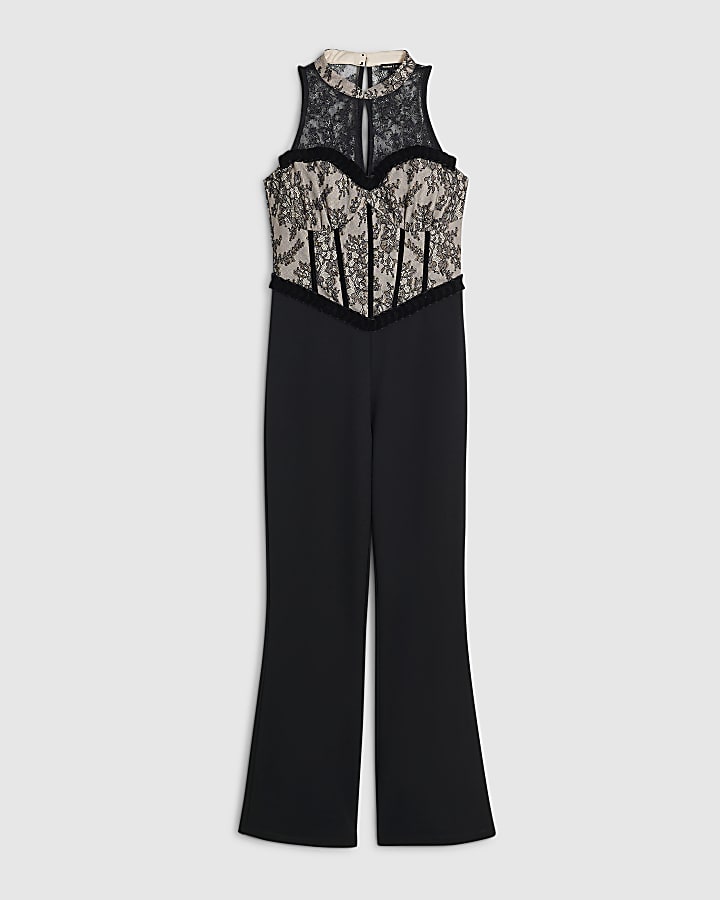 Petite Black Lace Sleeveless Corset Jumpsuit