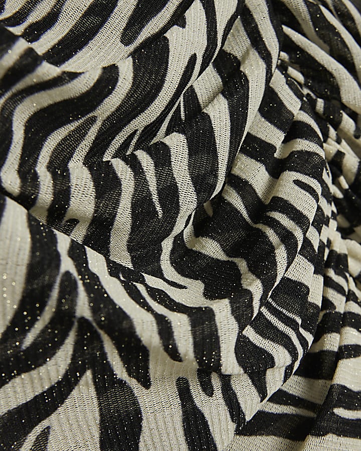 Cream Zebra Glitter Ruched Front Top