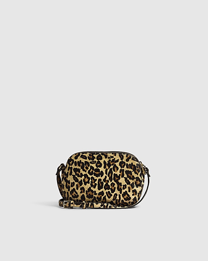 Brown Animal Print Hair On Leather Bag