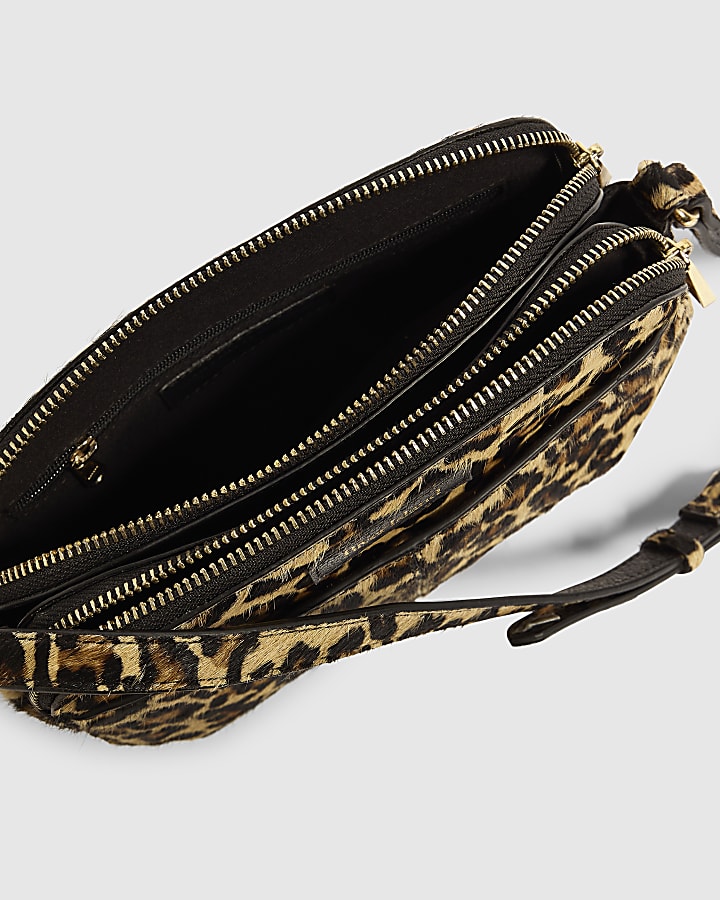 Brown Animal Print Hair On Leather Bag