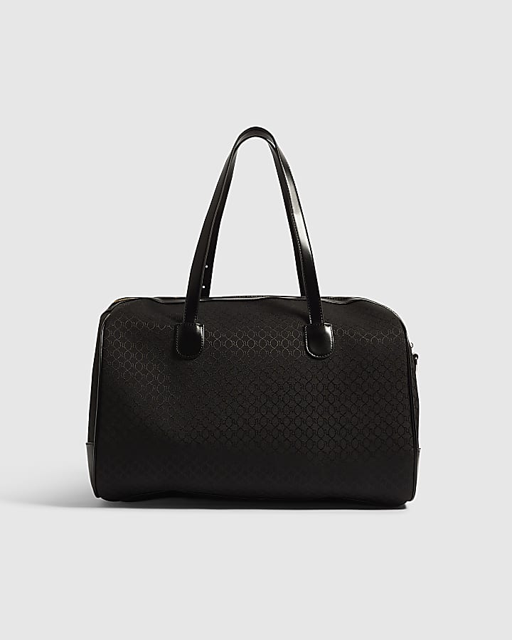 Black Jacquard Stripe Front Barrel Bag