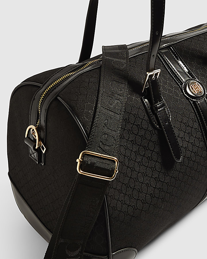 Black Jacquard Stripe Front Barrel Bag