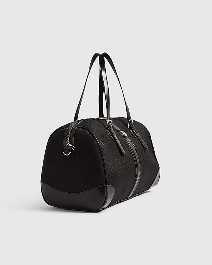 Black Jacquard Stripe Front Barrel Bag
