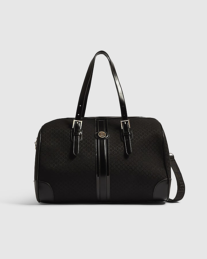 Black Jacquard Stripe Front Barrel Bag