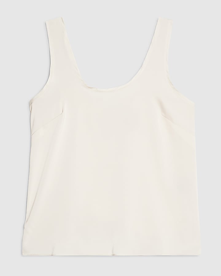 Cream Satin Scoop Neck Cami Top