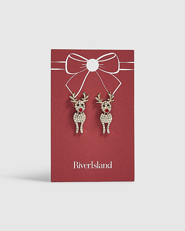 Gold Christmas Reindeer Earrings