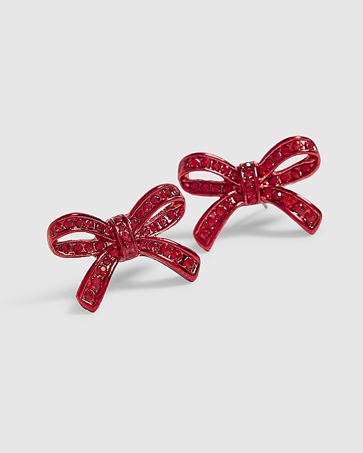 Red Christmas Bow Stud Earrings