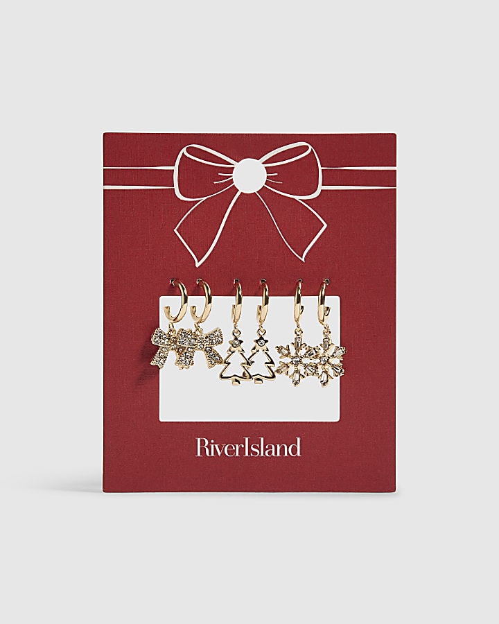 Gold Christmas 3 Pack Drop Earrings