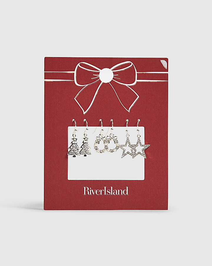 Silver Tree Drop Pack of 3 Earrings