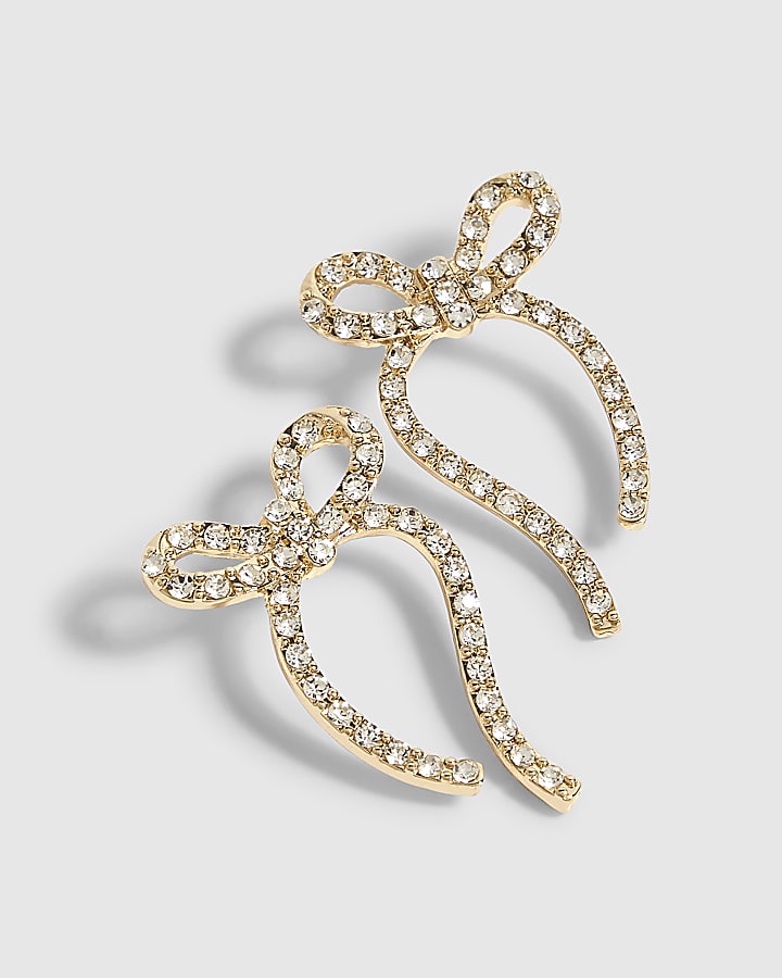 Gold Christmas Long Bow Earrings