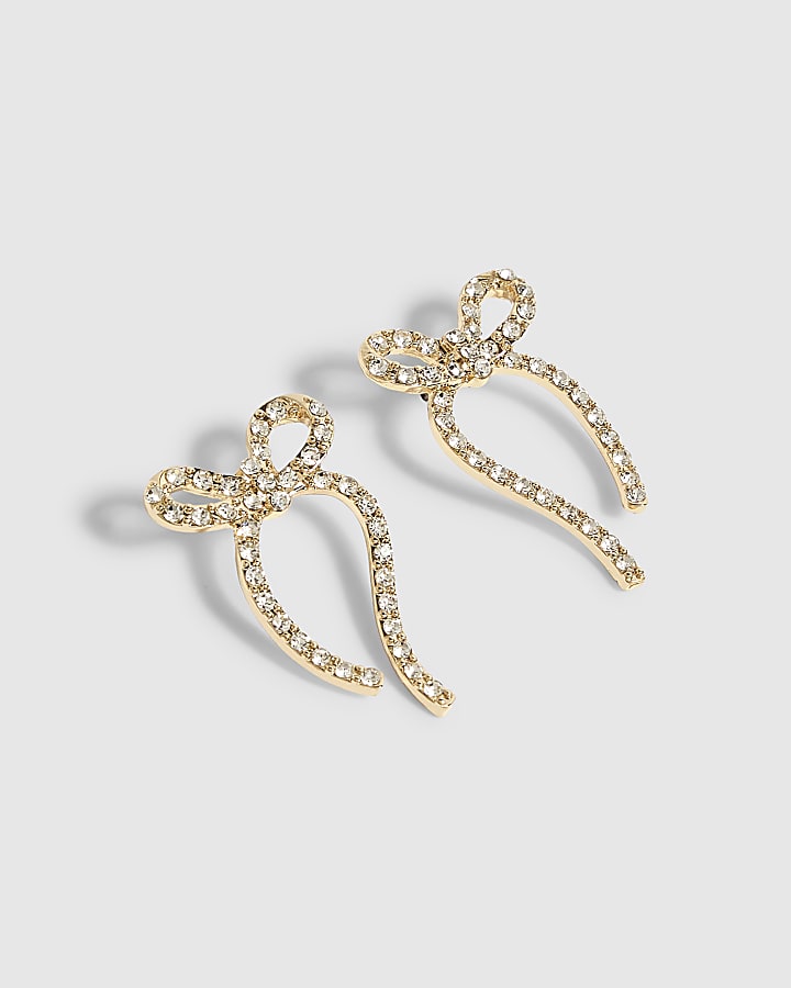 Gold Christmas Long Bow Earrings
