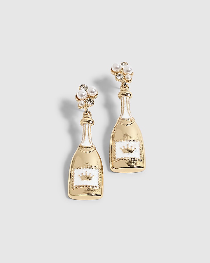 Gold Christmas Champagne Earrings