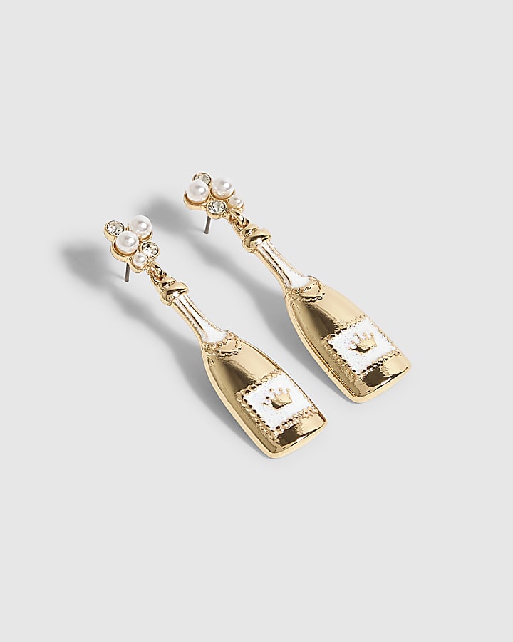 Gold Christmas Champagne Earrings