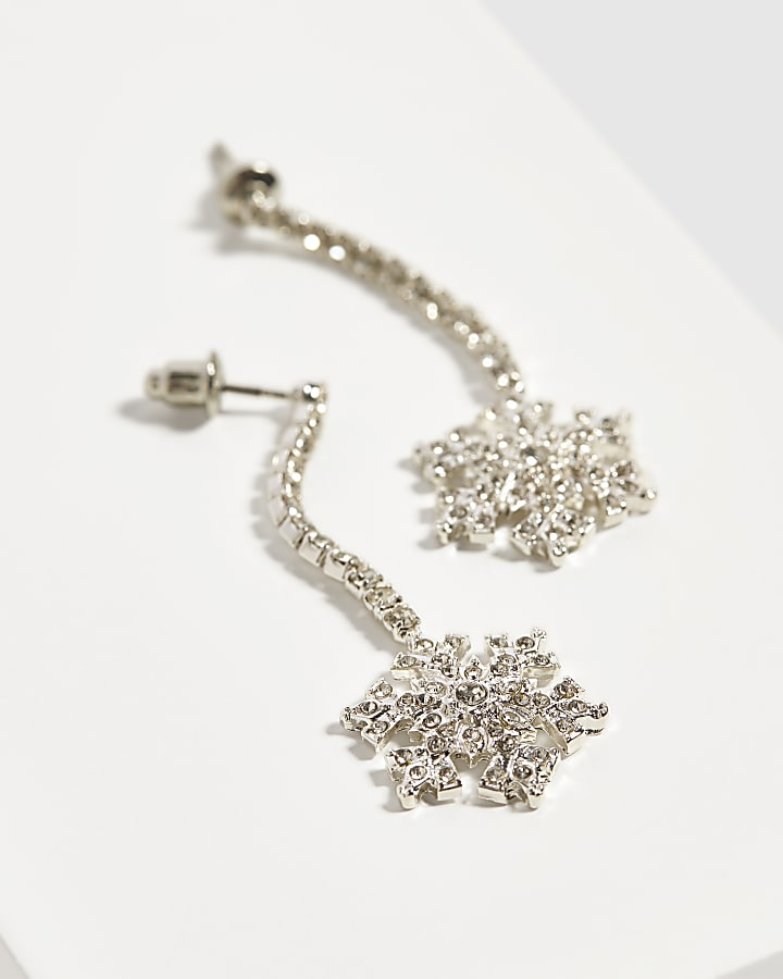Silver Snowflake Drop Earrings