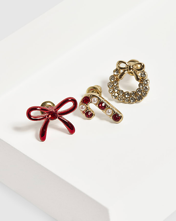 Gold Wreath Pack of 3 Stud Earrings