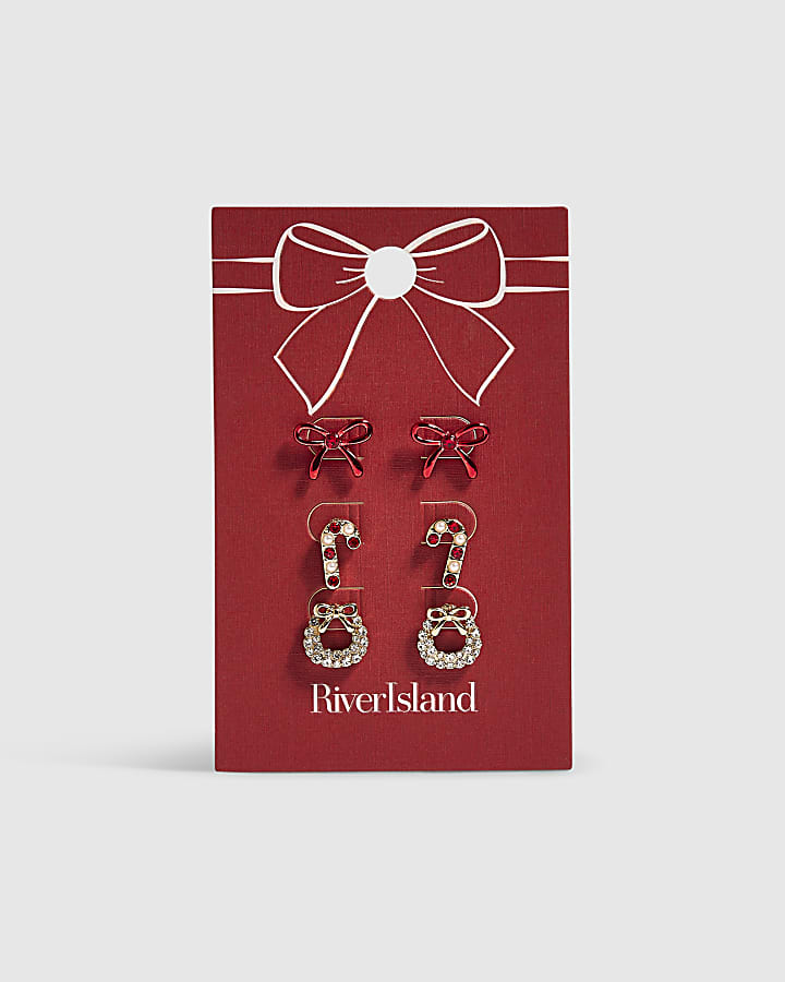 Gold Wreath Pack of 3 Stud Earrings