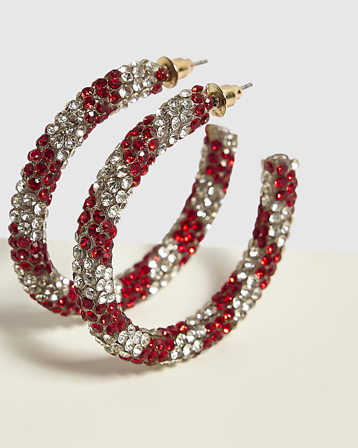 Red Candy Cane Hoop Earrings