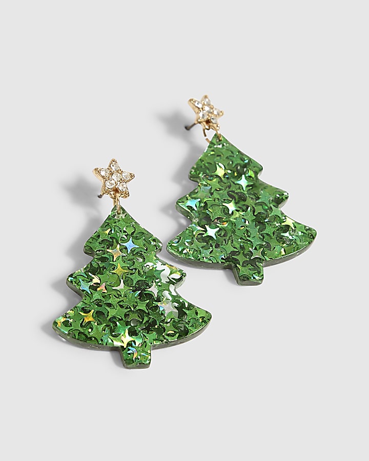 Green Christmas Tree Earrings