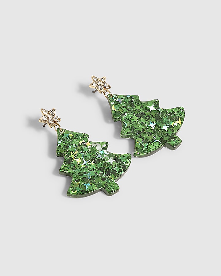 Green Christmas Tree Earrings
