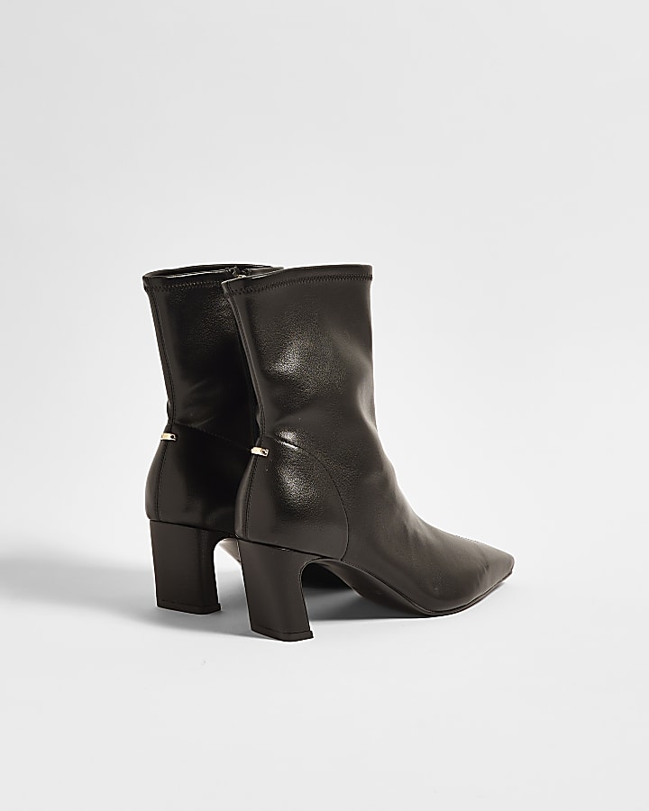 Black Faux Leather Heeled Ankle Boots