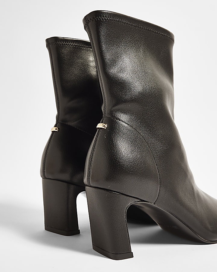 Black Faux Leather Heeled Ankle Boots