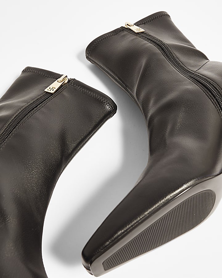 Black Faux Leather Heeled Ankle Boots